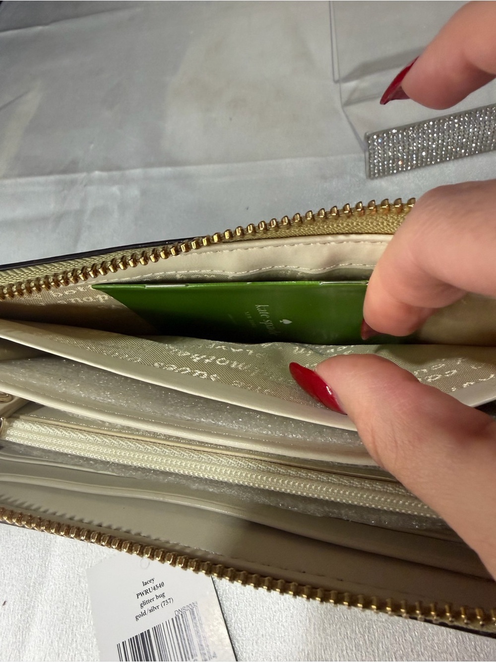 Kate Spade gold glitter clear coat long wallet brand new with story line - Picture 9 of 9